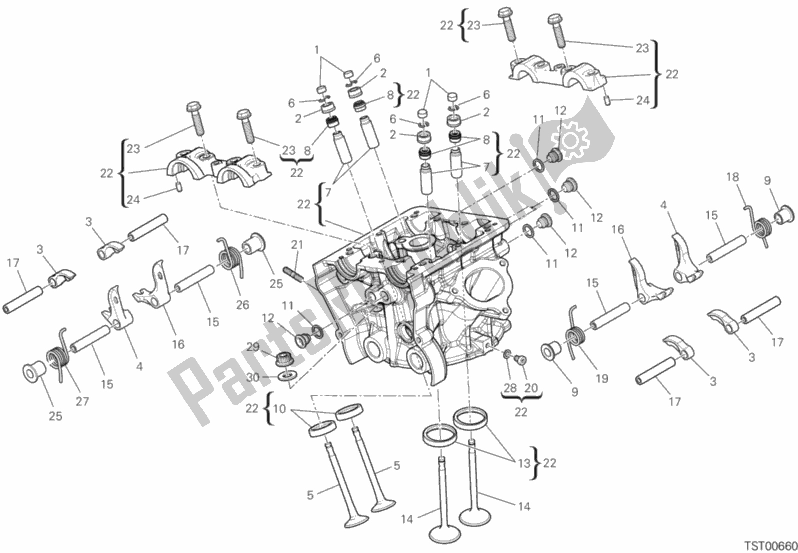 All parts for the Vertical Cylinder Head of the Ducati Multistrada 950 S USA 2019